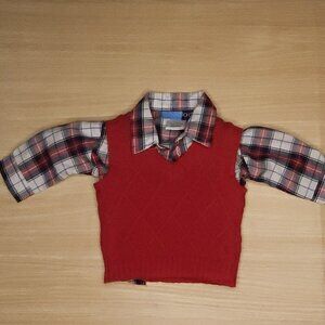 Good Lad Infant Boys Plaid Button Down Red Sweater Vest 3-6 Months